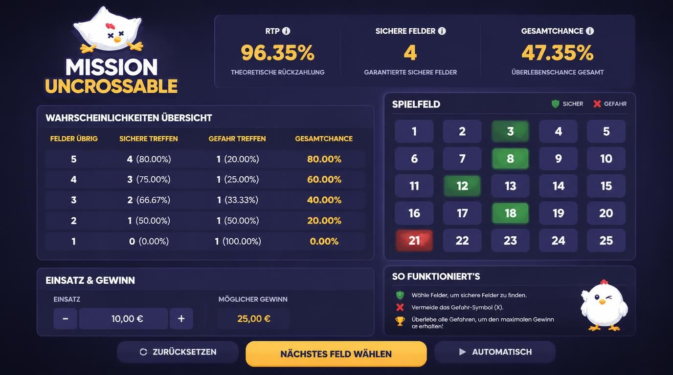 Bild zeigt Tabelle zur Gewinnchance mit Wahrscheinlichkeiten und RTP